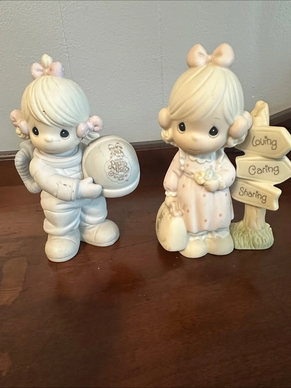 Precious Moments Cream Porcelain Girl Figurine with Pink Bows